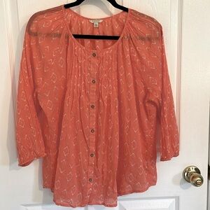 SONOMA 3/4 sleeve Orange/Pink Sheer Button up Top, Size XL